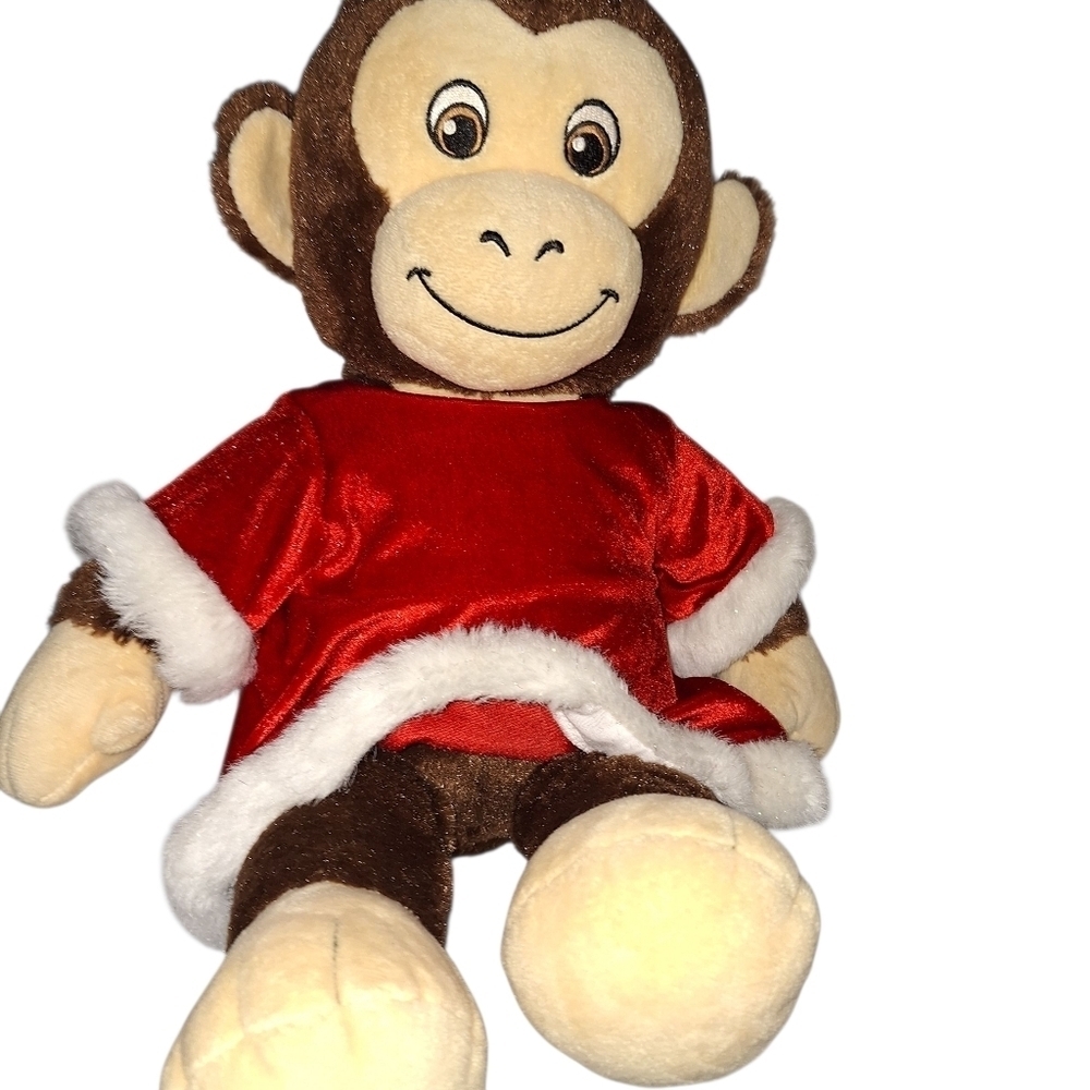 Build A Bear Monkey Plush Red Christmas Dress